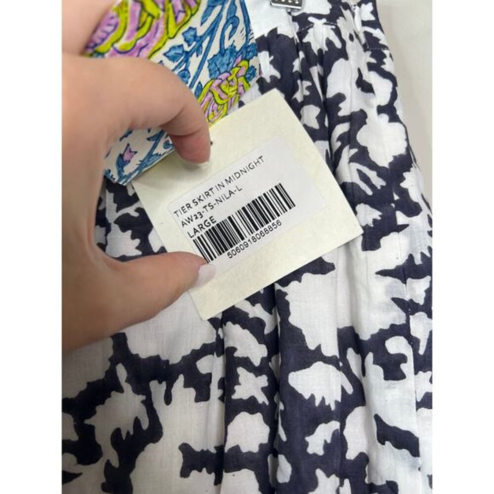 NWT SZ Block Prints Tier Midnight Blue & White Pull Over Maxi Skirt Size: Large - Picture 4 of 6
